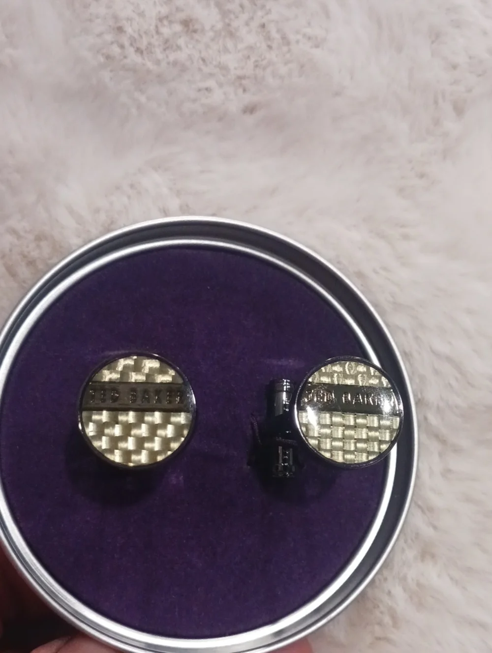 Ted Baker Textured Black Check Round Cufflinks